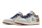 Jordan 1 Low SE Phantom Repaired Denim Swoosh FZ5042-041 side view – limited edition Nike Air Jordan streetwear sneakers