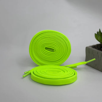 Bright fluorescent green flat laces for AF1, Air Jordan, Converse, and On Cloud shoes