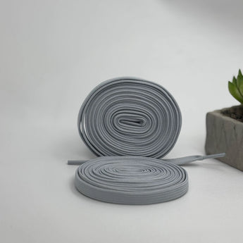 Premium grey flat laces for Air Jordan, Adidas Originals, On Cloud, Puma, and New Balance shoes