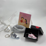 Rakhi gift hamper with sneaker keychain, lace and pendant
