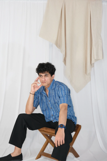 Indigo Motif Block Print Shirt | Cotton Shirts for summer | Jaipur print shirts