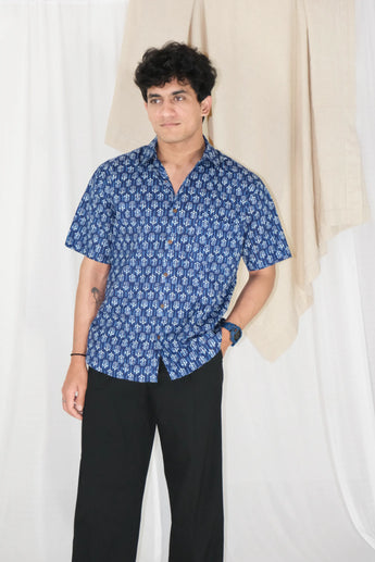 Indigo Motif Block Print Shirt | Cotton Shirts for summer | Jaipur print shirts