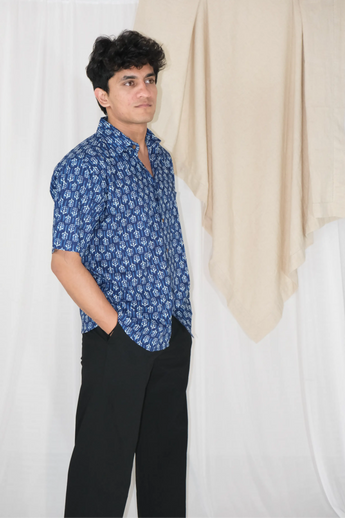 Indigo Motif Block Print Shirt | Cotton Shirts for summer | Jaipur print shirts
