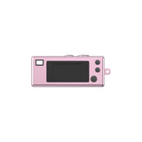 Back of pink Kodak Charmera showing LCD display screen and playback buttons
