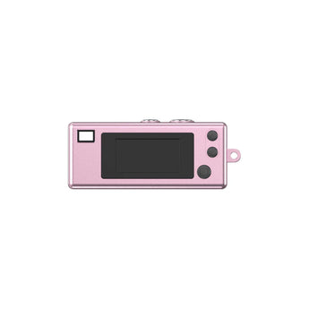 Back of pink Kodak Charmera showing LCD display screen and playback buttons