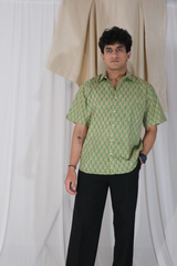 Parrot Green Block Print Shirt | Cotton Shirts for summer | Jaipur print shirts