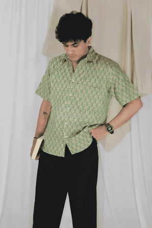 Parrot Green Block Print Shirt | Cotton Shirts for summer | Jaipur print shirts