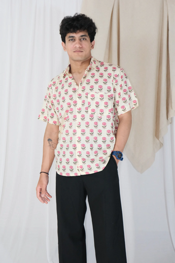 Pink Floral Block Print Shirt | Cotton Shirts for summer | Jaipur print shirts