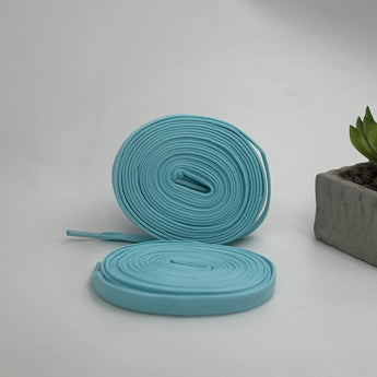 Flat laces in powder blue for Air Jordan, AF1, Converse, On Cloud, and Puma trainers