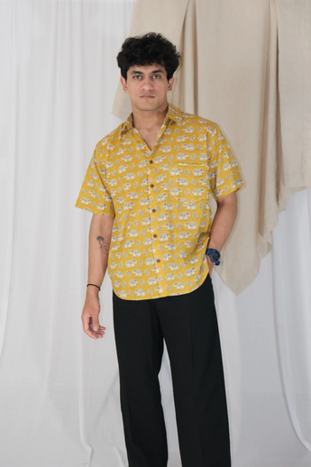 Yellow Tusker Block Print Shirt | Cotton Shirts for summer | Jaipur print shirts