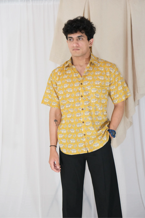 Yellow Tusker Block Print Shirt | Cotton Shirts for summer | Jaipur print shirts
